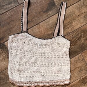 Lulu's Cream and Black Crochet Crop Top
